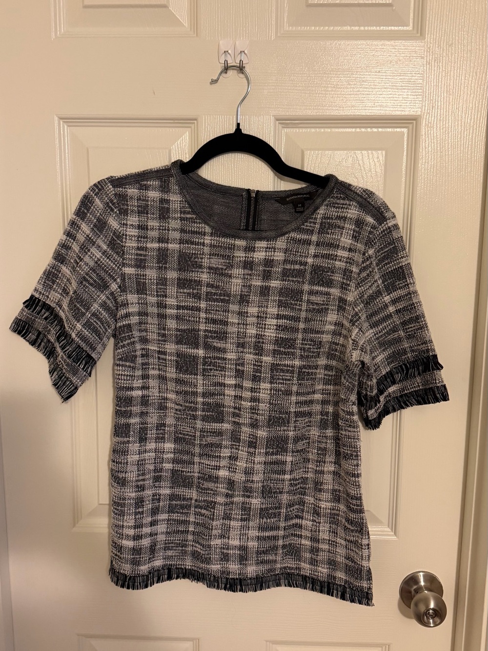 Banana Republic Black and White Plaid Short Sleeve Top